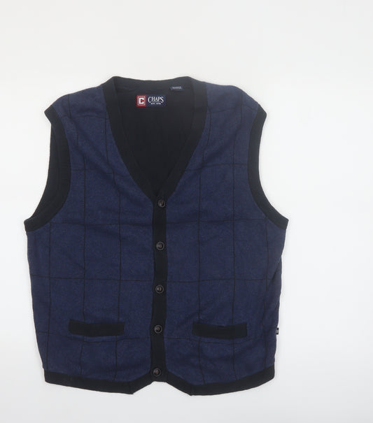 Chaps Men's Blue Check Cotton Button Vest Size L