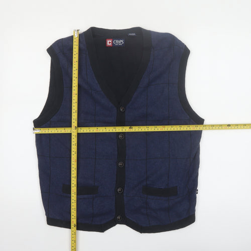 Chaps Men's Blue Check Cotton Button Vest Size L