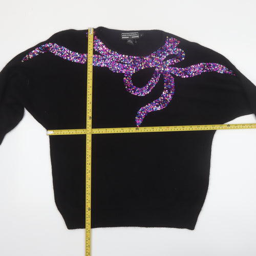 Work In Progress Womens Black Sequin Bow 80s Silk Blend Jumper M