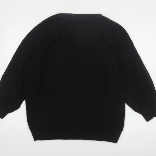 Work In Progress Womens Black Sequin Bow 80s Silk Blend Jumper M