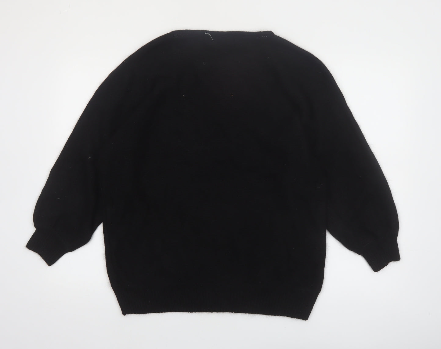 Work In Progress Womens Black Sequin Bow 80s Silk Blend Jumper M