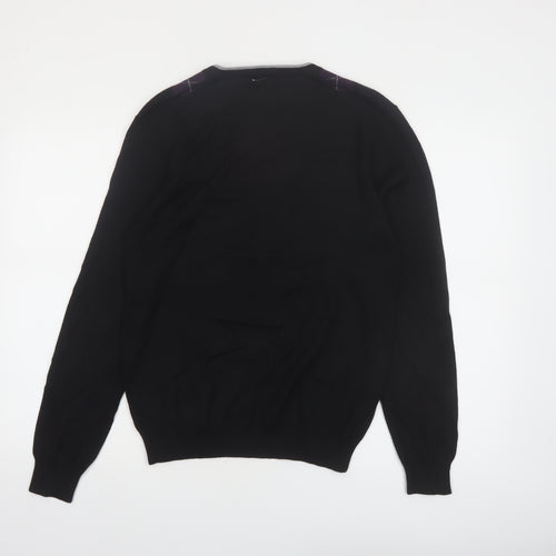 Le Chateau Men's Black Argyle Wool Blend V-Neck Jumper Size S