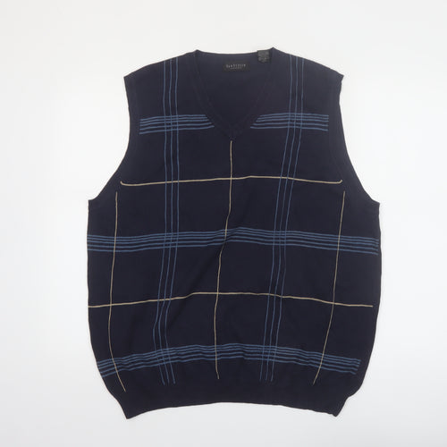 Van Heusen Men's Blue Check Cotton V-Neck Sleeveless Vest L