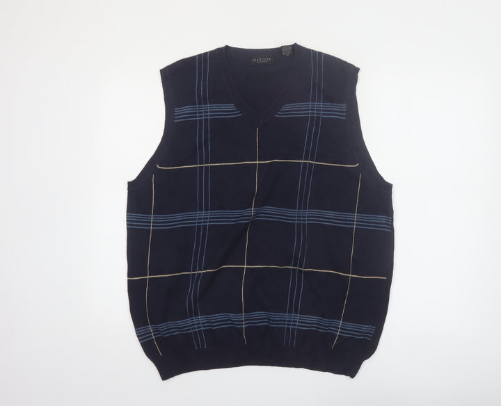 Van Heusen Men's Blue Check Cotton V-Neck Sleeveless Vest L