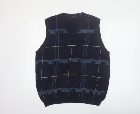 Van Heusen Men's Blue Check Cotton V-Neck Sleeveless Vest L