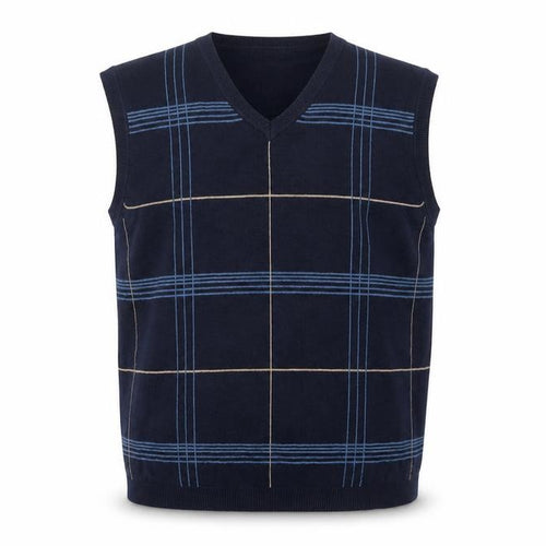 Van Heusen Men's Blue Check Cotton V-Neck Sleeveless Vest L