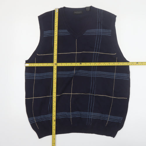 Van Heusen Men's Blue Check Cotton V-Neck Sleeveless Vest L