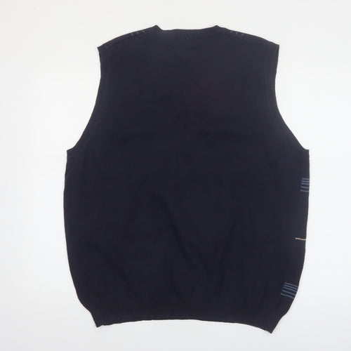 Van Heusen Men's Blue Check Cotton V-Neck Sleeveless Vest L