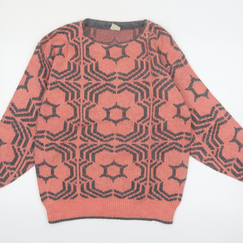 Oui Women's Pink Geometric Crew Neck Knit Jumper Size M