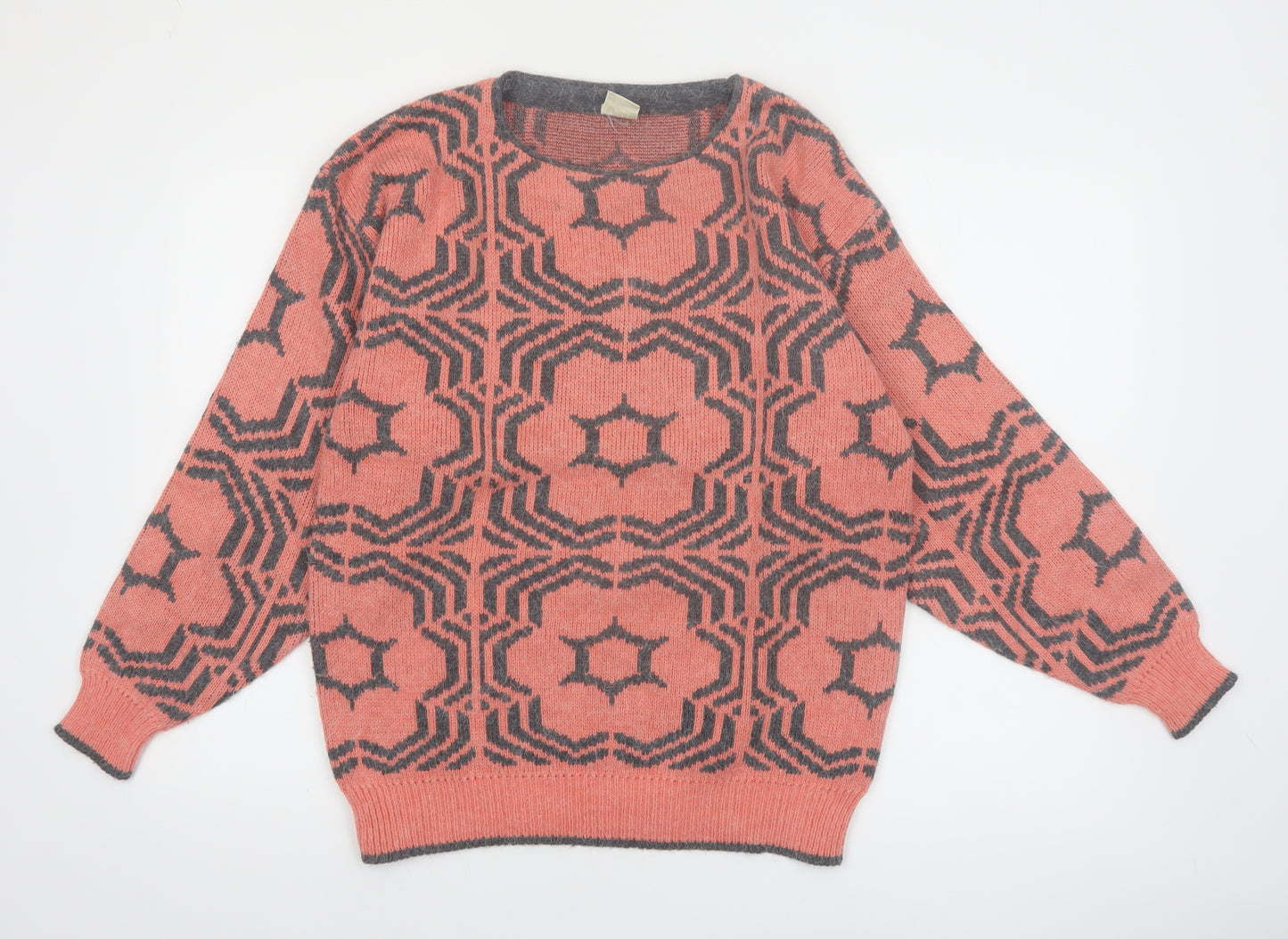 Oui Women's Pink Geometric Crew Neck Knit Jumper Size M