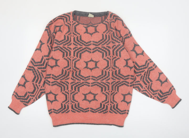Oui Women's Pink Geometric Crew Neck Knit Jumper Size M