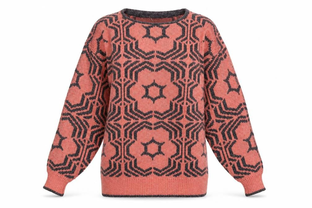 Front view of Oui Women's Pink Geometric Crew Neck Knit Jumper, size M