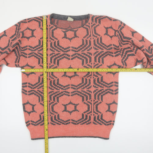 Oui Women's Pink Geometric Crew Neck Knit Jumper Size M