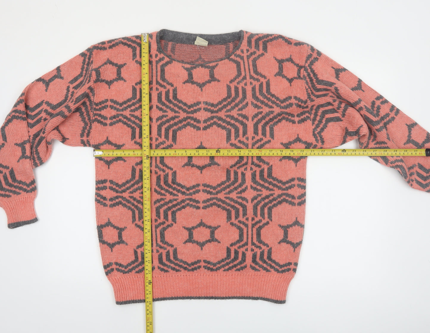 Oui Women's Pink Geometric Crew Neck Knit Jumper Size M