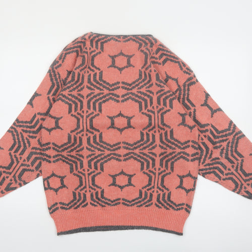 Oui Women's Pink Geometric Crew Neck Knit Jumper Size M