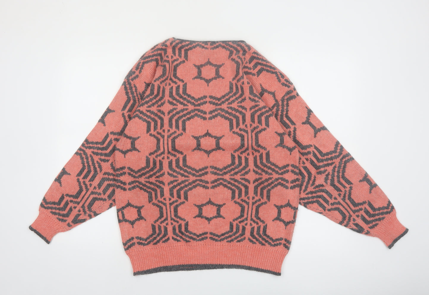 Oui Women's Pink Geometric Crew Neck Knit Jumper Size M