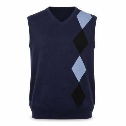 AXIST Men's Blue Argyle Pattern Sleeveless V-Neck Knit Vest Jumper L