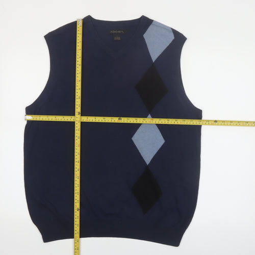 AXIST Men's Blue Argyle Pattern Sleeveless V-Neck Knit Vest Jumper L