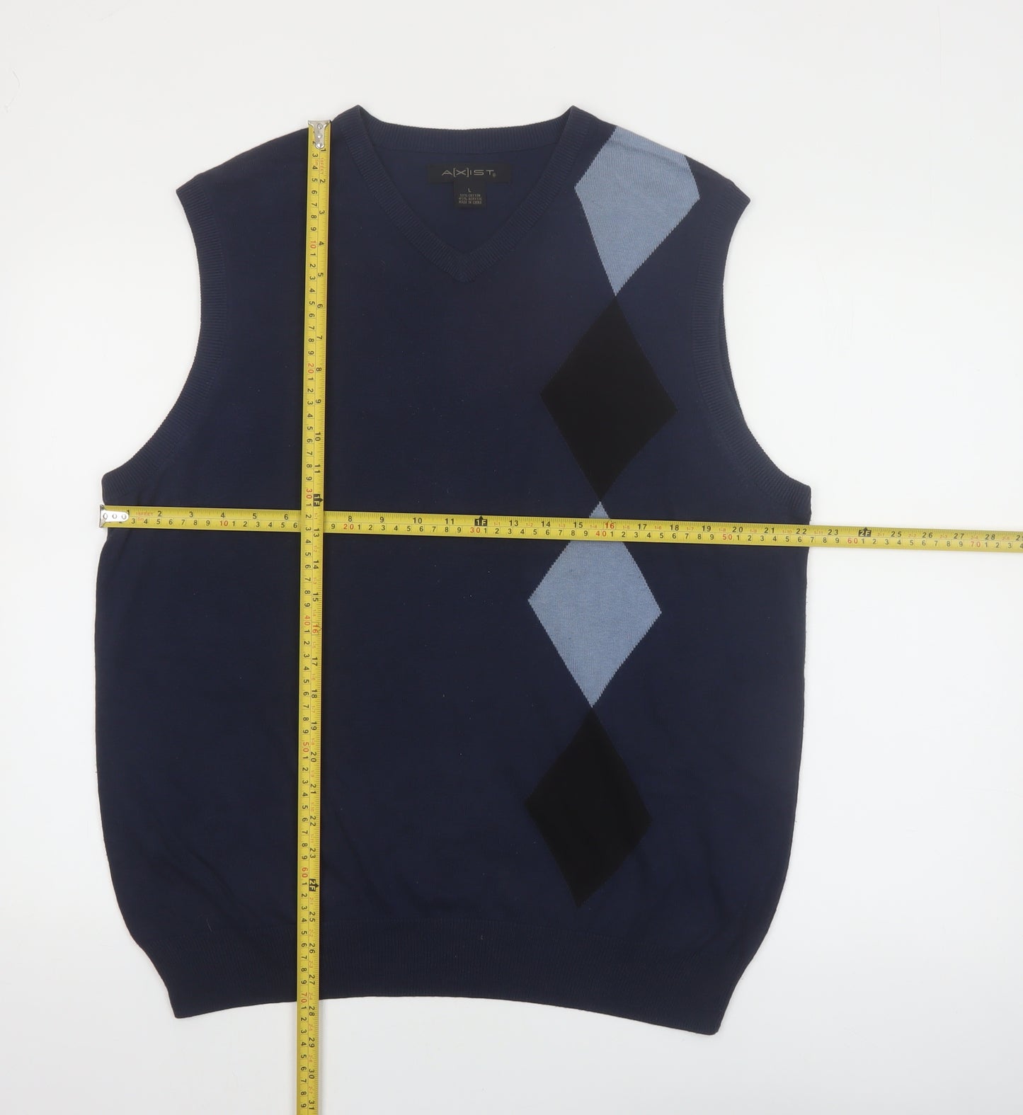 AXIST Men's Blue Argyle Pattern Sleeveless V-Neck Knit Vest Jumper L