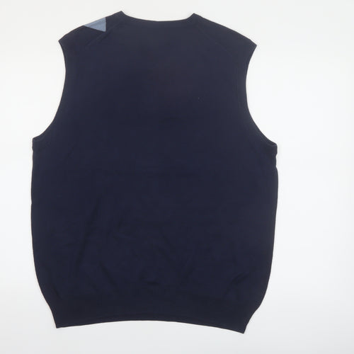 AXIST Men's Blue Argyle Pattern Sleeveless V-Neck Knit Vest Jumper L