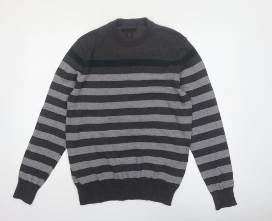 Lachlan Men's Grey Striped Cotton Crew Neck Jumper Size M