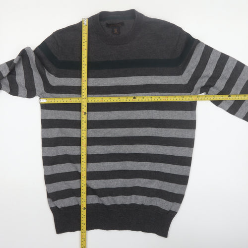 Lachlan Men's Grey Striped Cotton Crew Neck Jumper Size M