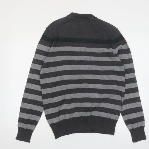 Lachlan Men's Grey Striped Cotton Crew Neck Jumper Size M