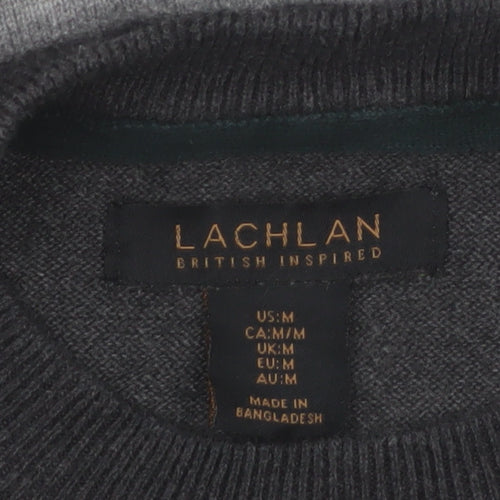 Lachlan Men's Grey Striped Cotton Crew Neck Jumper Size M