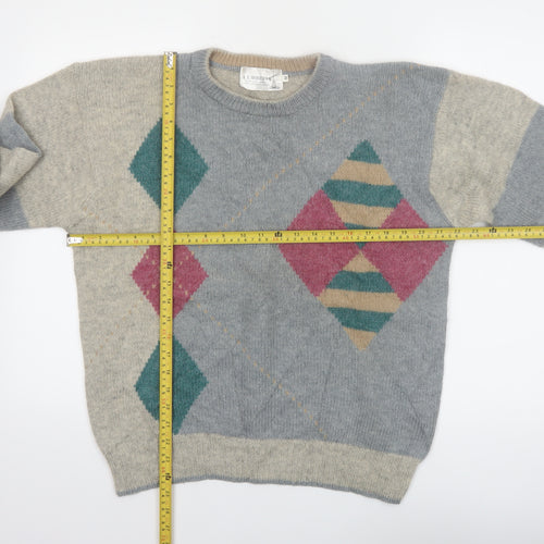 F.I. Moderna Men's Grey Wool Argyle Pullover Jumper M