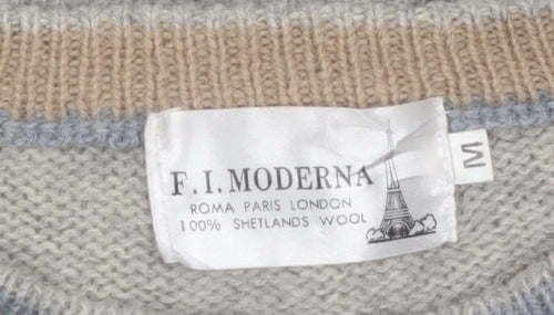 F.I. Moderna Men's Grey Wool Argyle Pullover Jumper M