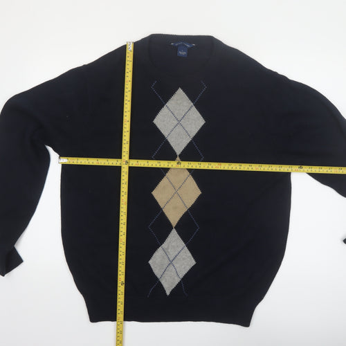 Falls Creek Men's Blue Argyle Cotton Crew Neck Jumper Size L