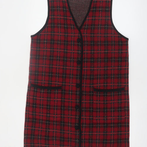 Field Manor Women's Red Checked Merino Wool Sleeveless Vest M