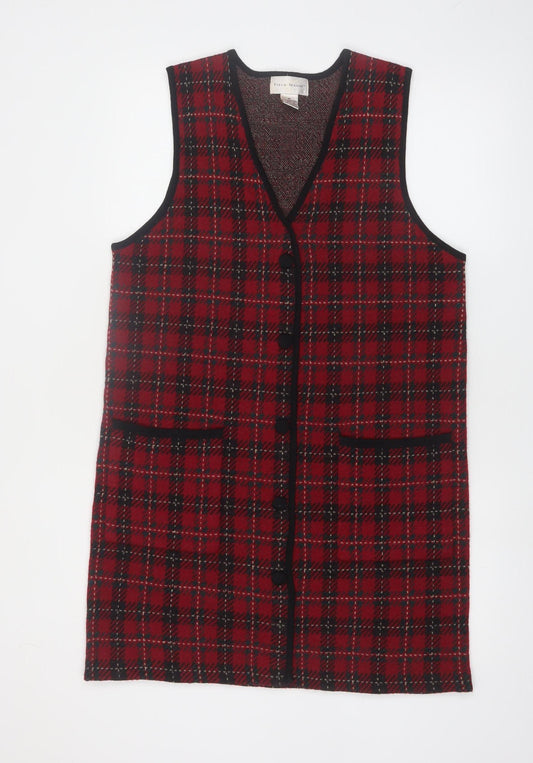 Field Manor Women's Red Checked Merino Wool Sleeveless Vest M