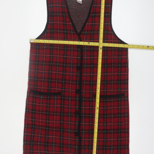 Field Manor Women's Red Checked Merino Wool Sleeveless Vest M