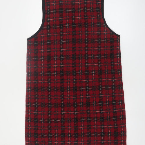 Field Manor Women's Red Checked Merino Wool Sleeveless Vest M