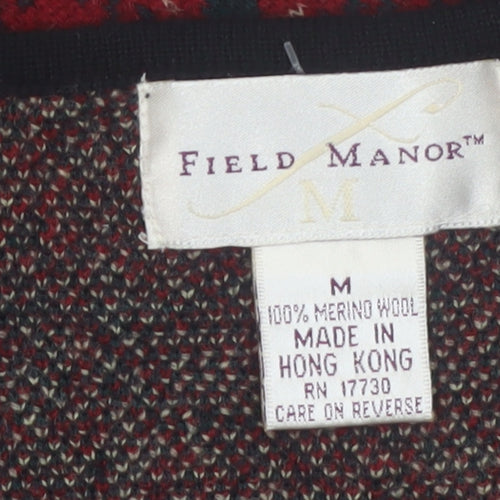 Field Manor Women's Red Checked Merino Wool Sleeveless Vest M