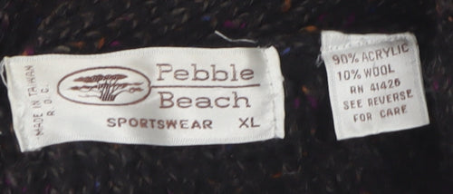Pebble Beach Mens Black Wool Blend Cardigan XL Rib Knit Classic Style