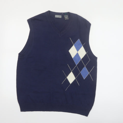 IZOD Mens Blue Argyle Golf Cotton Sleeveless Vest S