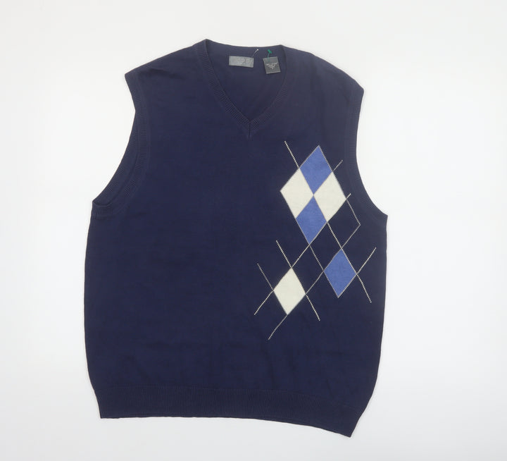 IZOD Mens Blue Argyle Golf Cotton Sleeveless Vest S