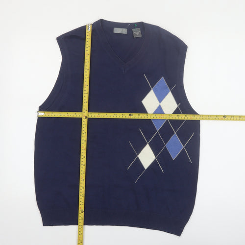 IZOD Mens Blue Argyle Golf Cotton Sleeveless Vest S