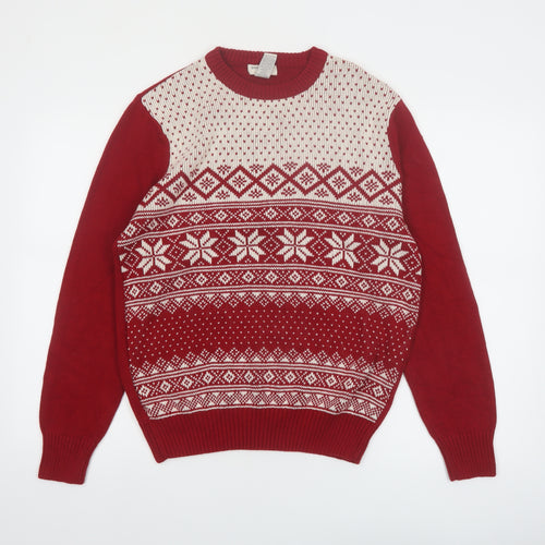 Dockers Men's Red Fair Isle Cotton Christmas Jumper Size S