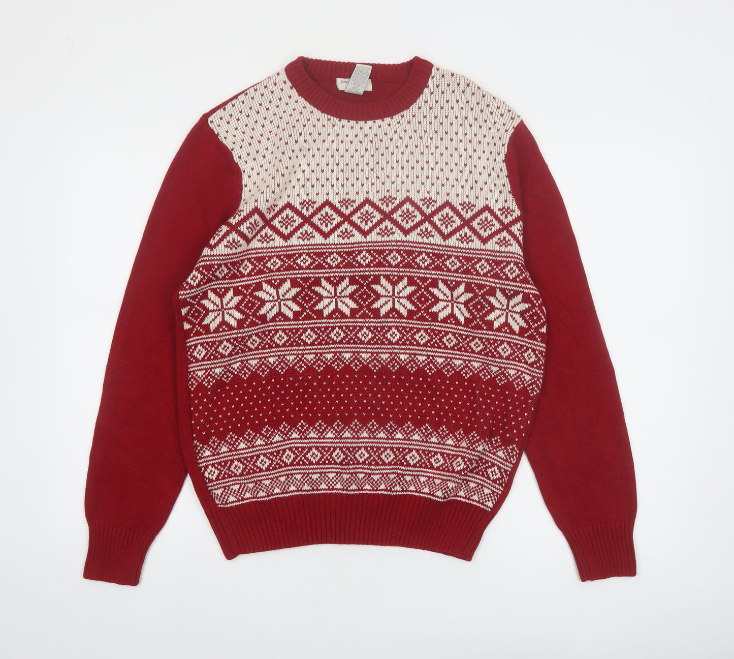 Dockers Men's Red Fair Isle Cotton Christmas Jumper Size S