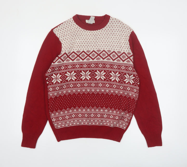 Dockers Men's Red Fair Isle Cotton Christmas Jumper Size S