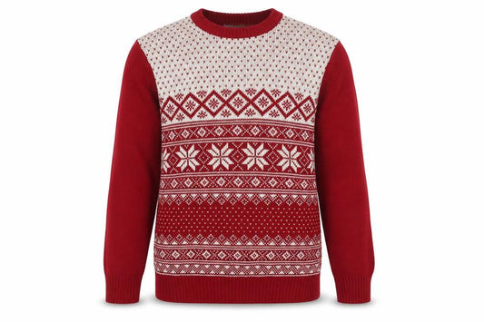 Front view of Dockers Men's Red Fair Isle Cotton Christmas Jumper, size S