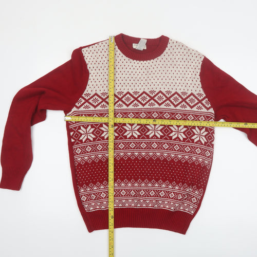 Dockers Men's Red Fair Isle Cotton Christmas Jumper Size S