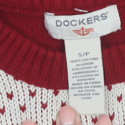 Dockers Men's Red Fair Isle Cotton Christmas Jumper Size S