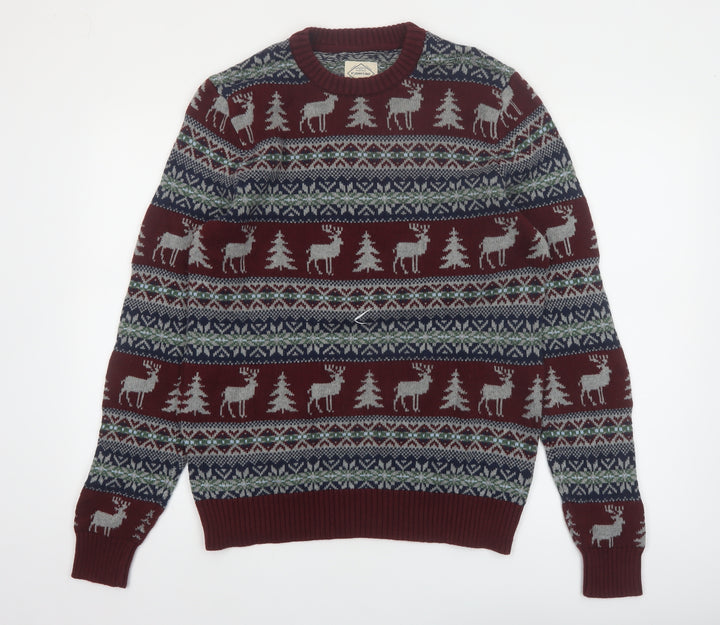 St John’s Bay Men’s Red Fair Isle Cotton Christmas Jumper Size S