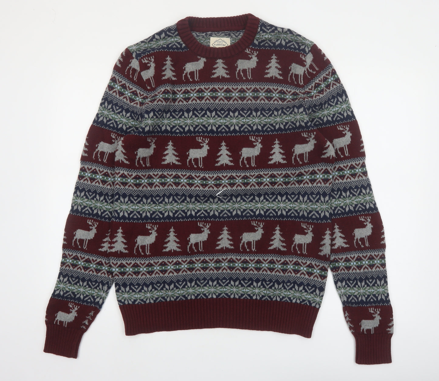 St John’s Bay Men’s Red Fair Isle Cotton Christmas Jumper Size S