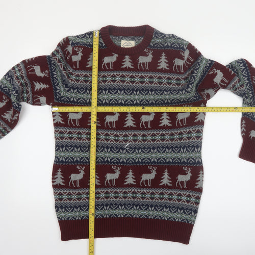 St John’s Bay Men’s Red Fair Isle Cotton Christmas Jumper Size S