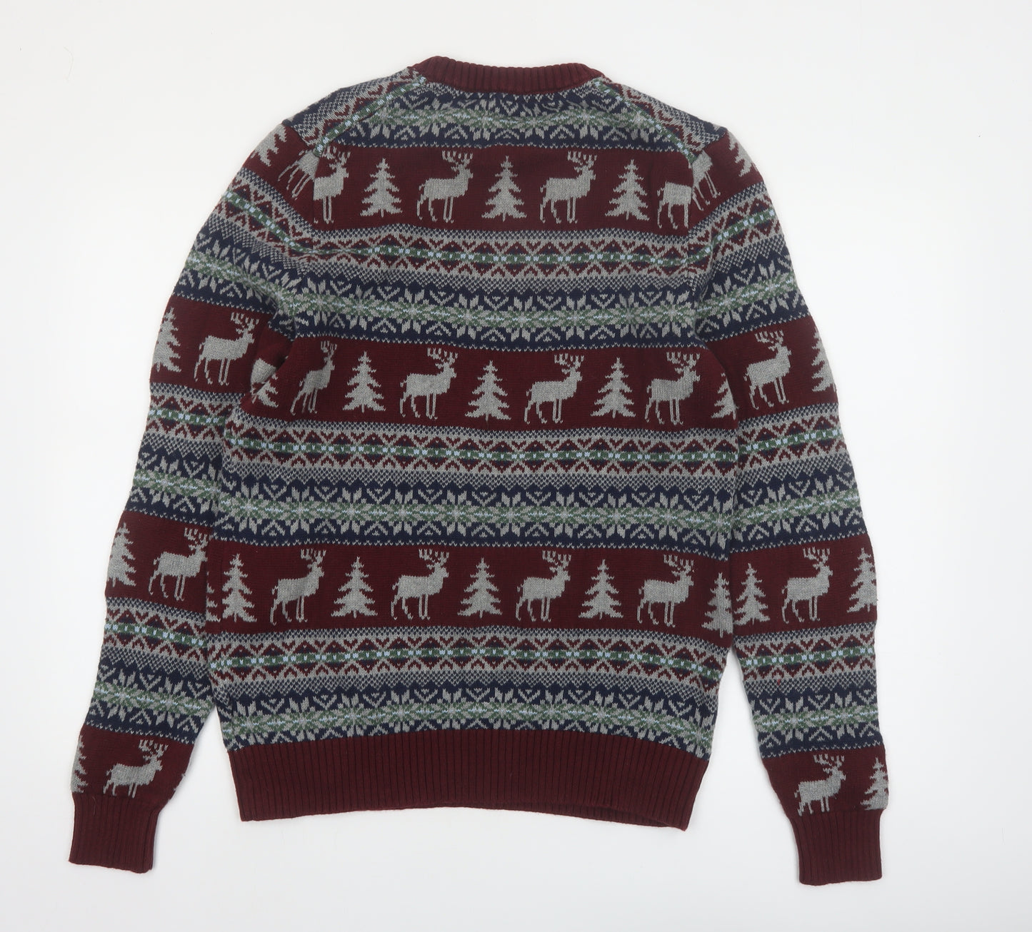 St John’s Bay Men’s Red Fair Isle Cotton Christmas Jumper Size S